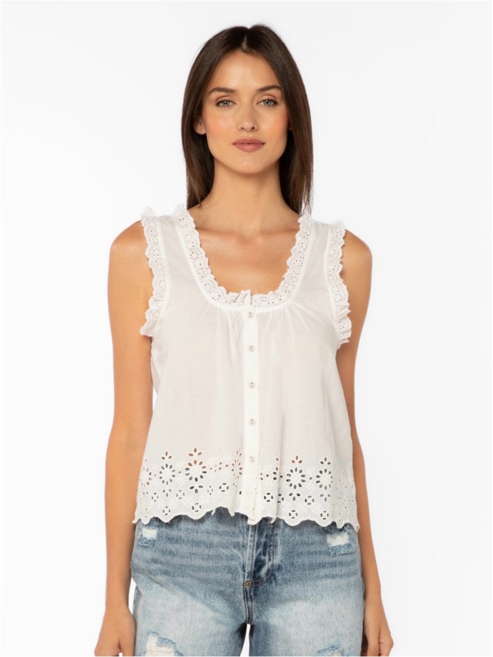 Velvet Heart White Eyelet Lace Trim Sleeveless Camisole